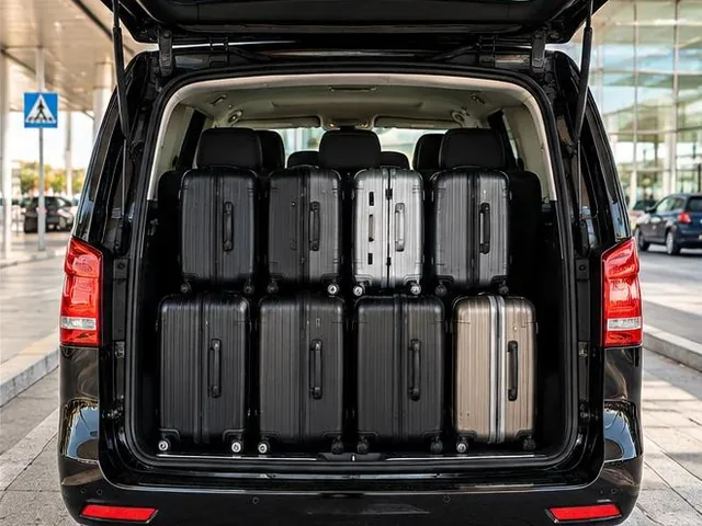 Eight suitcases in the luggage compartment, nothing on your lap